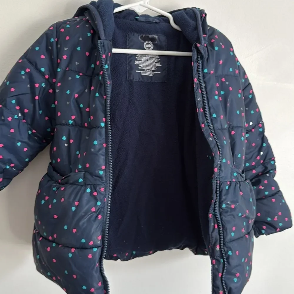 Wonder Nation Puffer Coat Toddler 4T Kids Navy Blue Polka Dot Jacket Girls